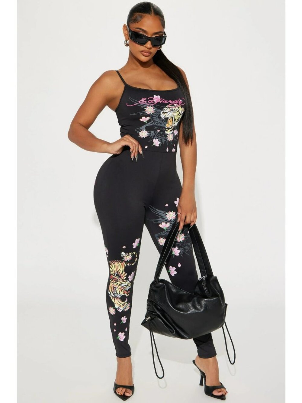 Ed Hardy Tiger Cherry Blossoms Jumpsuit Black Women's Plus 3X NWT